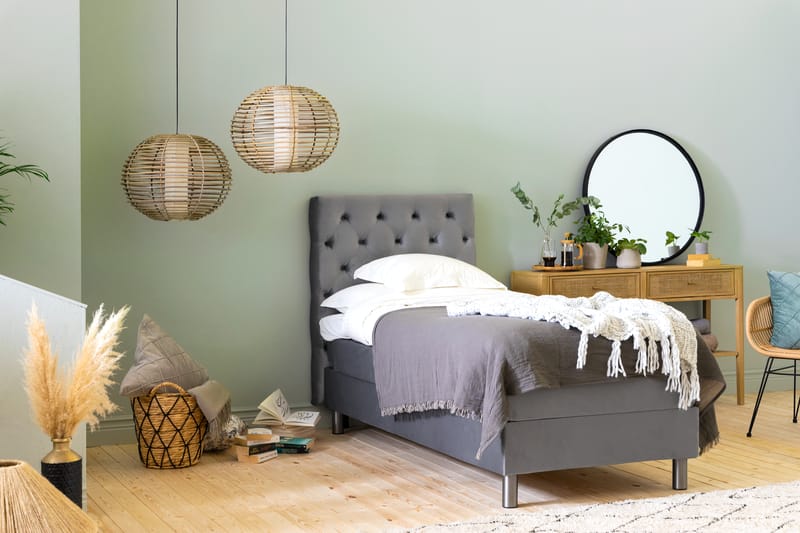 Ella Sängpaket 90x200 cm Djuphäftad Gavel - Ljusgrå/Sammet - Möbler - Säng - Komplett sängpaket