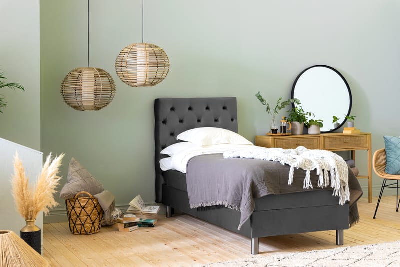 Ella Sängpaket 90x200 cm Djuphäftad Gavel - Mörkgrå/Sammet - Möbler - Säng - Komplett sängpaket
