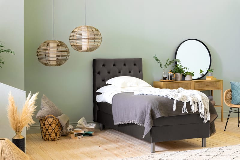Ella Sängpaket 90x200 cm Djuphäftad Gavel - Mörkgrå/Sammet - Möbler - Säng - Kontinentalsäng
