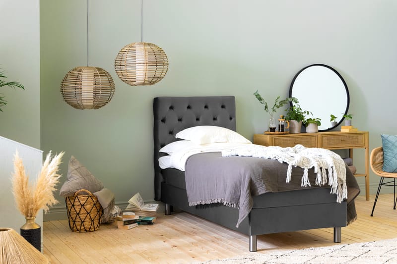 Ella Sängpaket 90x200 cm Djuphäftad Gavel - Mörkgrå/Sammet - Möbler - Säng - Kontinentalsäng