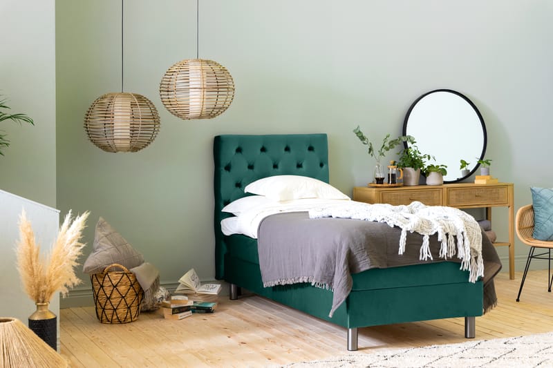 Ella Sängpaket 90x200 cm Djuphäftad Gavel - Mörkgrön/Sammet - Möbler - Säng - Komplett sängpaket