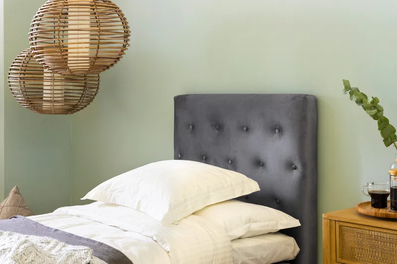 Ella Sängpaket 90x200 cm Knapp Gavel - Ljusgrå/Sammet - Möbler - Säng - Kontinentalsäng