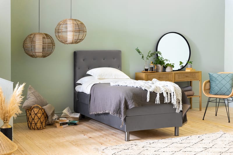 Ella Sängpaket 90x200 cm Knapp Gavel - Ljusgrå/Sammet - Möbler - Säng - Kontinentalsäng