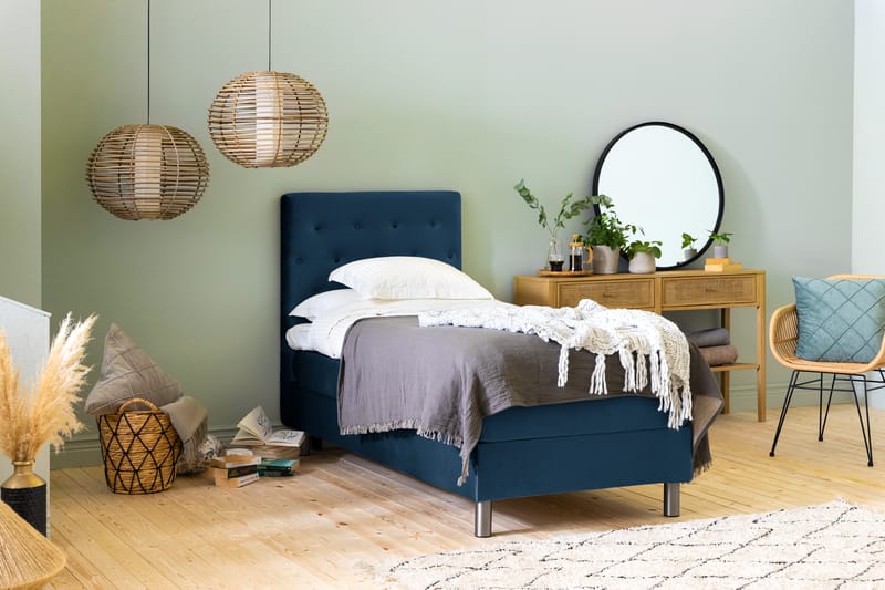 Ella Sängpaket 90x200 cm Knapp Gavel - Mörkblå/Sammet - Möbler - Säng - Komplett sängpaket