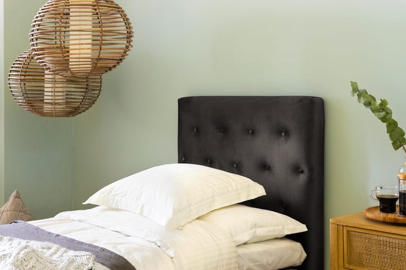 Ella Sängpaket 90x200 cm Knapp Gavel - Mörkgrå/Sammet - Möbler - Säng - Komplett sängpaket