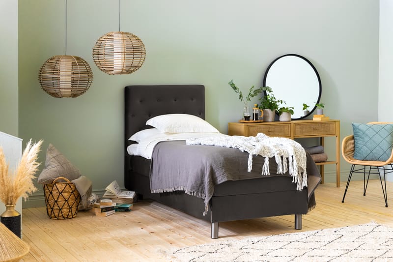 Ella Sängpaket 90x200 cm Knapp Gavel - Mörkgrå/Sammet - Möbler - Säng - Komplett sängpaket