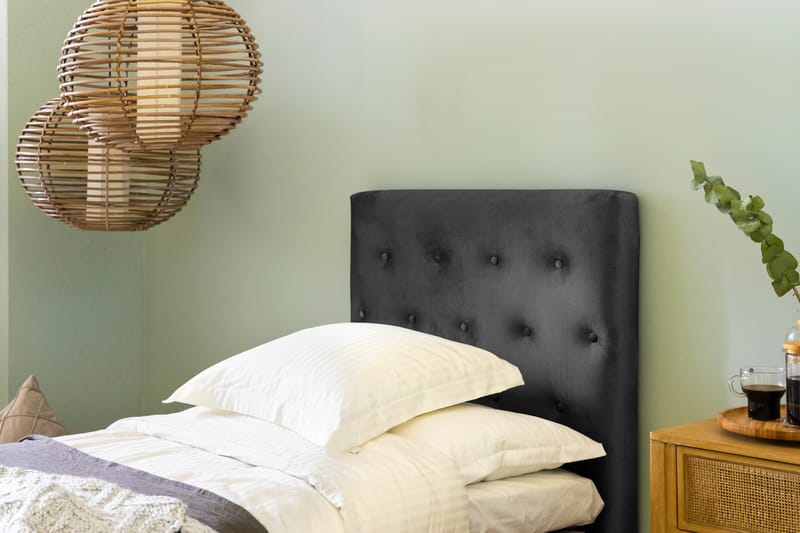 Ella Sängpaket 90x200 cm Knapp Gavel - Mörkgrå/Sammet - Möbler - Säng - Komplett sängpaket