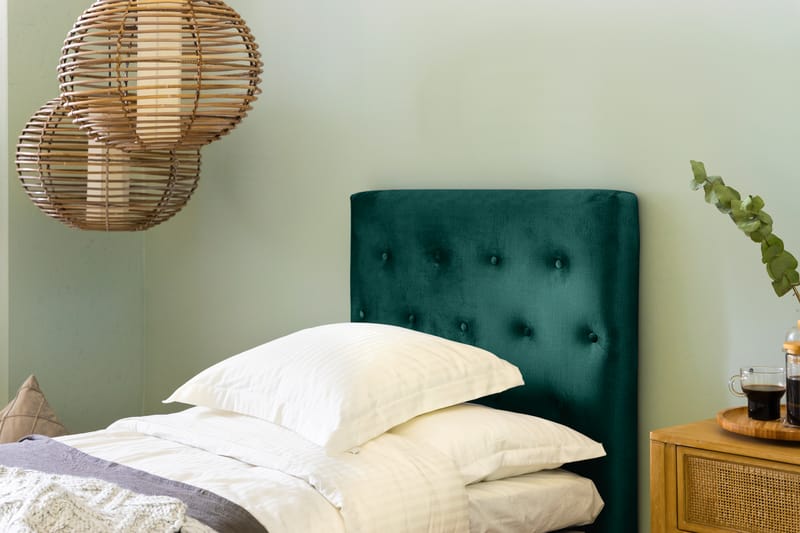 Ella Sängpaket 90x200 cm Knapp Gavel - Mörkgrön/Sammet - Möbler - Säng - Komplett sängpaket
