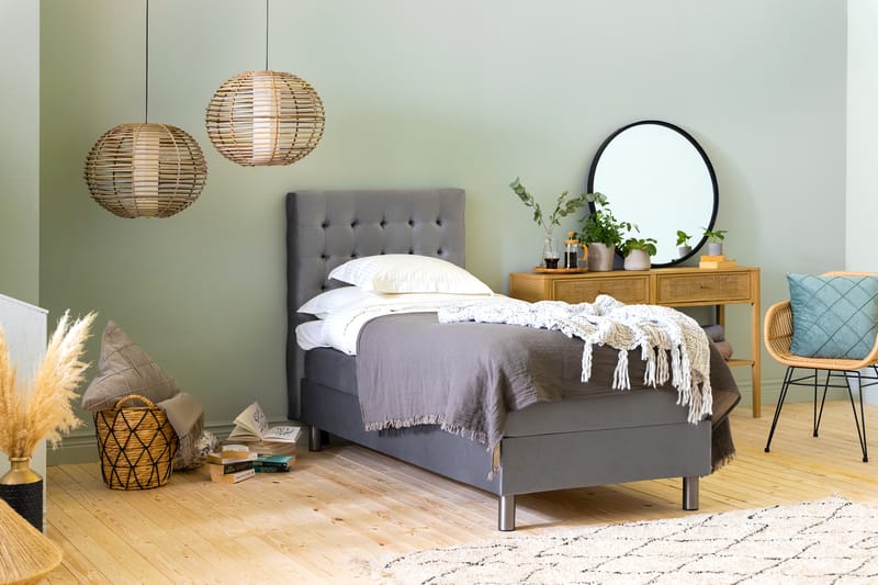 Ella Sängpaket 90x200 cm Rutig Gavel - Ljusgrå/Sammet - Möbler - Säng - Komplett sängpaket