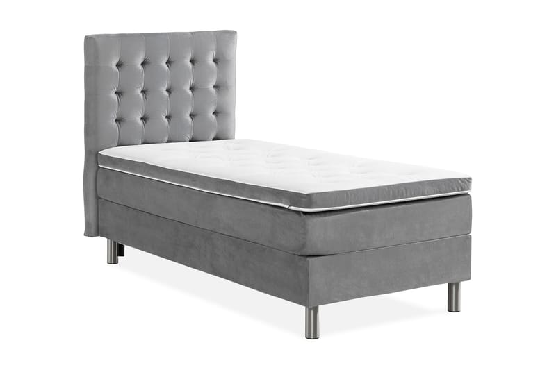 Ella Sängpaket 90x200 cm Rutig Gavel - Ljusgrå/Sammet - Möbler - Säng - Komplett sängpaket