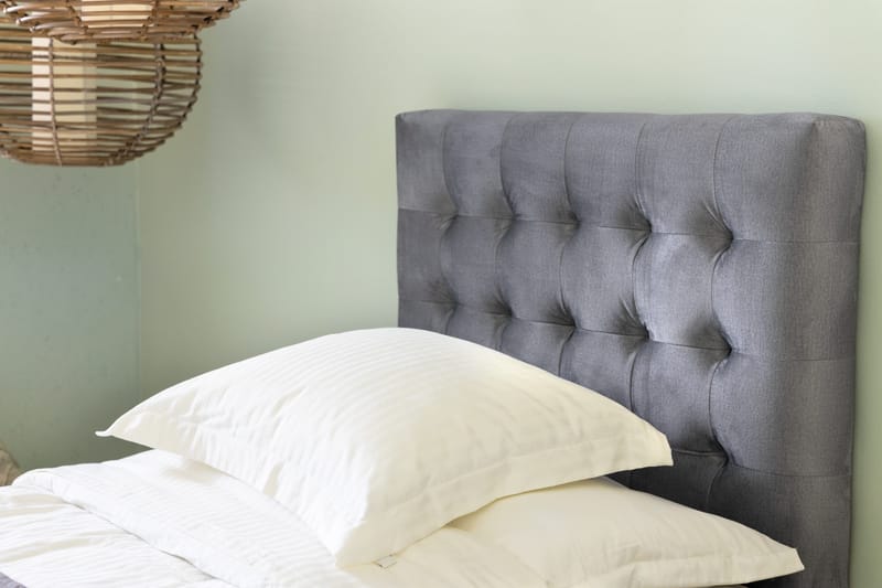 Ella Sängpaket 90x200 cm Rutig Gavel - Ljusgrå/Sammet - Möbler - Säng - Kontinentalsäng