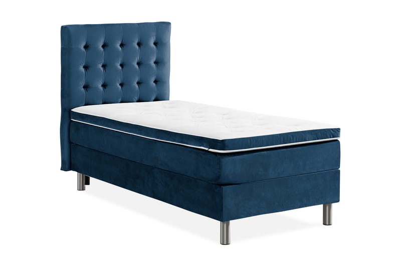 Ella Sängpaket 90x200 cm Rutig Gavel - Mörkblå/Sammet - Möbler - Säng - Komplett sängpaket