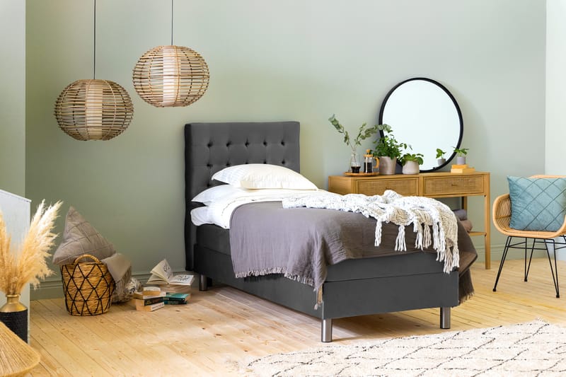 Ella Sängpaket 90x200 cm Rutig Gavel - Mörkgrå/Sammet - Möbler - Säng - Kontinentalsäng