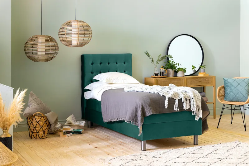 Ella Sängpaket 90x200 cm Rutig Gavel - Mörkgrön/Sammet - Möbler - Säng - Kontinentalsäng