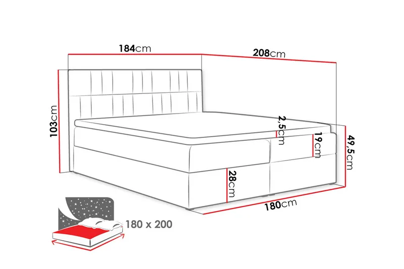 Frusci Kontinentalsäng 180x200 + Bäddmadrass - Möbler - Säng - Kontinentalsäng