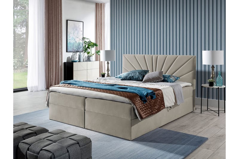 Frusci Sängpaket – Kontinentalsäng 120x200 cm med Förvaring och Sänggavel - Beige - Möbler - Säng - Kontinentalsäng