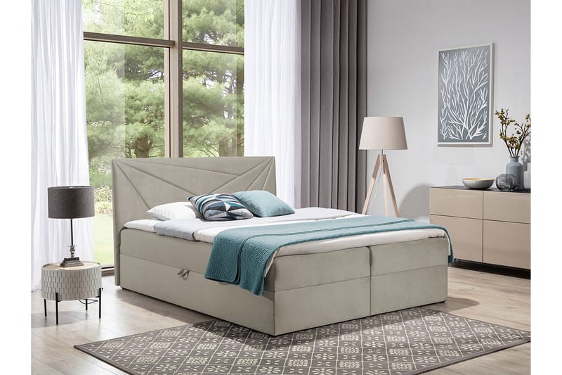 Frusci Sängpaket – Kontinentalsäng 120x200 cm med Sänggavel + Bäddmadrass med Fasthetsgrad Medium - Beige - Möbler - Säng - Kontinentalsäng