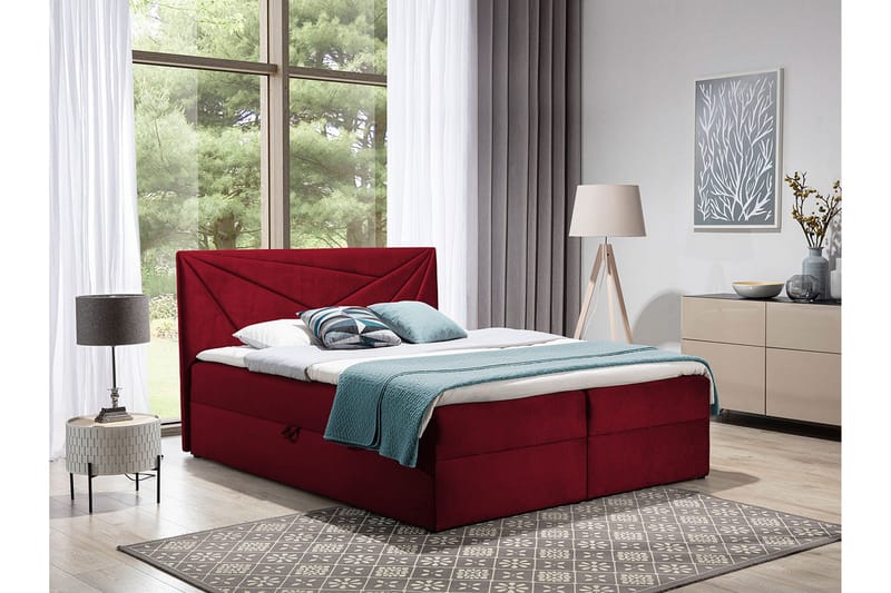 Frusci Sängpaket – Kontinentalsäng 120x200 cm med Sänggavel + Bäddmadrass med Fasthetsgrad Medium - Röd - Möbler - Säng - Kontinentalsäng