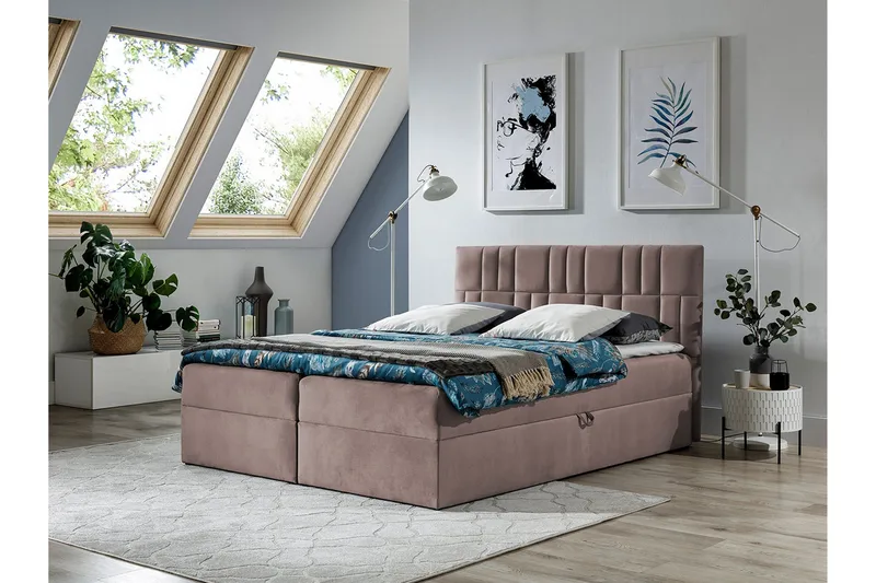 Frusci Sängpaket – Kontinentalsäng 120x200 cm med Sänggavel + Bäddmadrass med Fasthetsgrad Medium - Rosa - Möbler - Säng - Kontinentalsäng