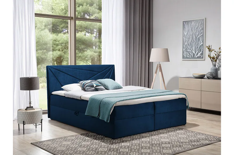 Frusci Sängpaket – Kontinentalsäng 140x200 cm med Sänggavel + Bäddmadrass med Fasthetsgrad Medium - Blå - Möbler - Säng - Kontinentalsäng