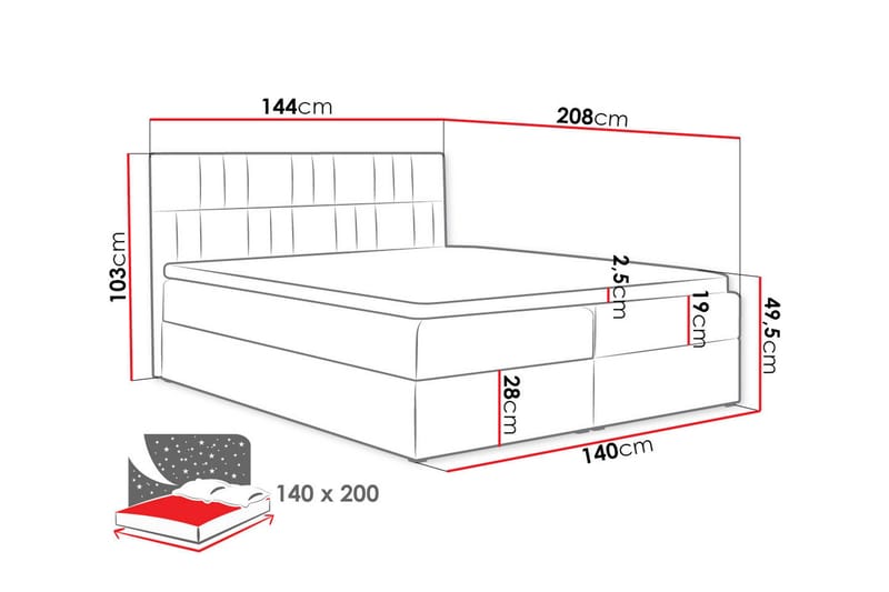 Frusci Sängpaket – Kontinentalsäng 140x200 cm med Sänggavel + Bäddmadrass med Fasthetsgrad Medium - Grå - Möbler - Säng - Kontinentalsäng