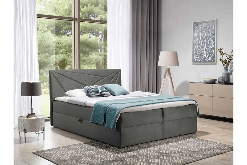 Frusci Sängpaket – Kontinentalsäng 140x200 cm med Sänggavel + Bäddmadrass med Fasthetsgrad Medium - Grå - Möbler - Säng - Kontinentalsäng