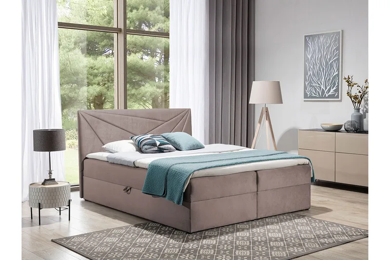 Frusci Sängpaket – Kontinentalsäng 140x200 cm med Sänggavel + Bäddmadrass med Fasthetsgrad Medium - Gråbeige - Möbler - Säng - Kontinentalsäng