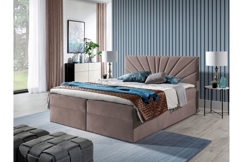 Frusci Sängpaket – Kontinentalsäng 140x200 cm med Sänggavel + Bäddmadrass med Fasthetsgrad Medium - Rosa - Möbler - Säng - Kontinentalsäng