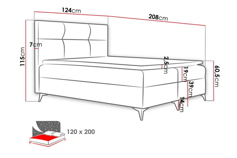 Galtebol Kontinentalsäng 120x200 cm LED-belysning - Grå - Möbler - Säng - Kontinentalsäng
