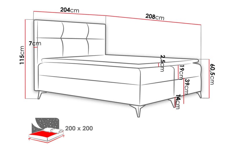 Galtebol Kontinentalsäng 200x200 cm LED-belysning - Vit - Möbler - Säng - Kontinentalsäng