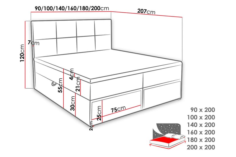 Garda Lux Kontinentalsäng 160x207 cm  Vit  Vit - Vit - Kontinentalsäng