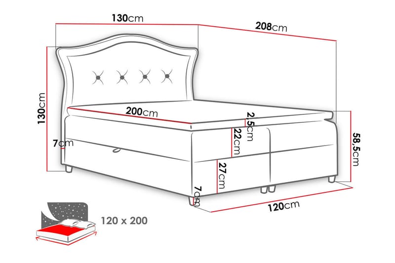 Hestra Kontinentalsäng 120x200 cm LED-belysning - Blå - Kontinentalsäng