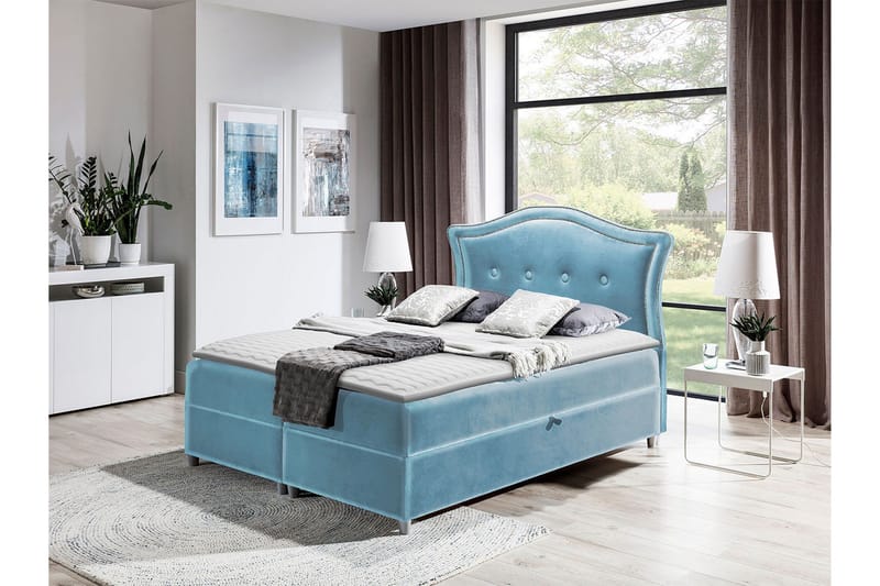 Hestra Kontinentalsäng 200x200 cm LED-belysning - Blå - Möbler - Säng - Kontinentalsäng