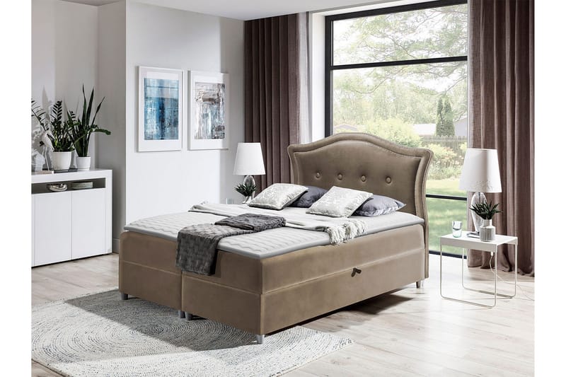 Hestra Kontinentalsäng 200x200 cm LED-belysning - Brun - Möbler - Säng - Kontinentalsäng