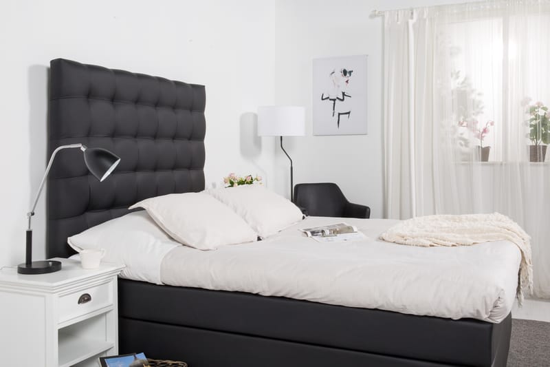 Hilton Lyx Komplett sängpaket120  Svart PU Ek Fyrkantig - Svart PU Ek Fyrkantig - Möbler - Säng - Komplett sängpaket