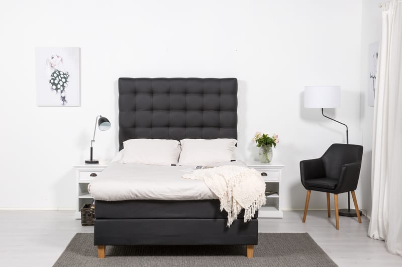 Hilton Lyx Komplett sängpaket120  Svart PU Ek Fyrkantig - Svart PU Ek Fyrkantig - Möbler - Säng - Komplett sängpaket