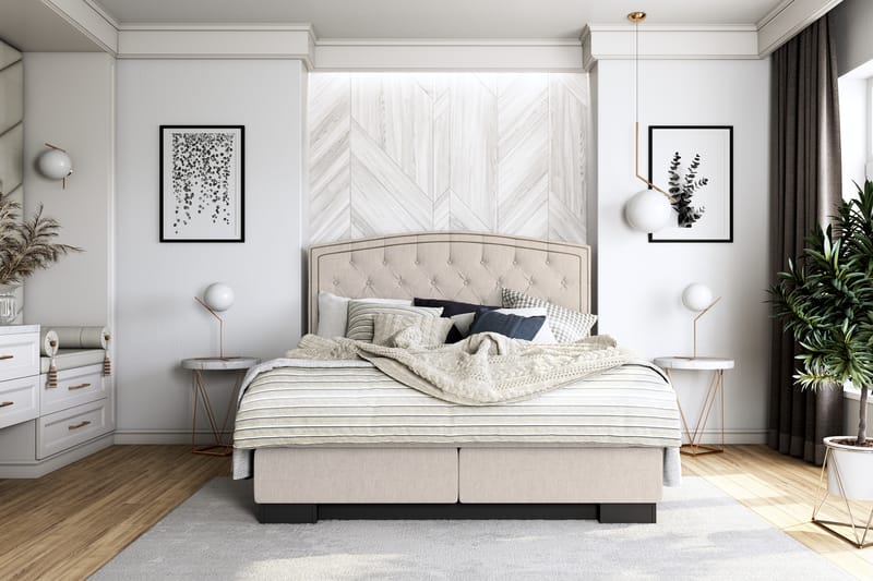 Hilton Lyx Komplett Sängpaket160x210 Amiral Sänggavel - Beige - Möbler - Säng - Komplett sängpaket