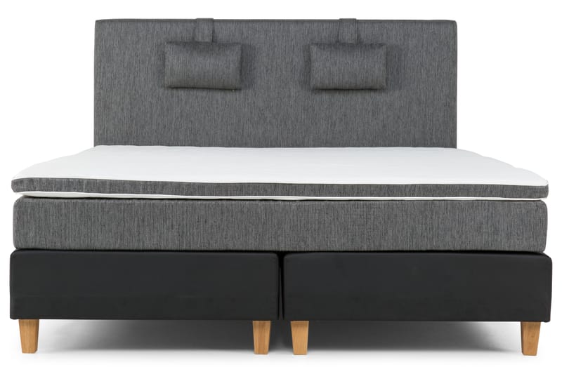 Hilton Lyx Komplett Sängpaket180  Svart PU/Tyg Ek Fyrkan - Svart PU/Tyg Ek Fyrkantig - Möbler - Säng - Komplett sängpaket