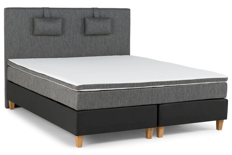Hilton Lyx Komplett Sängpaket180  Svart PU/Tyg Ek Fyrkan - Svart PU/Tyg Ek Fyrkantig - Möbler - Säng - Komplett sängpaket