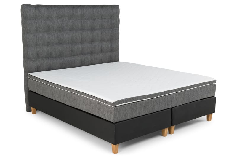 Hilton Lyx Komplett Sängpaket180  Svart PU/Tyg Ek Fyrkan - Svart PU/Tyg Ek Fyrkantig - Möbler - Säng - Komplett sängpaket
