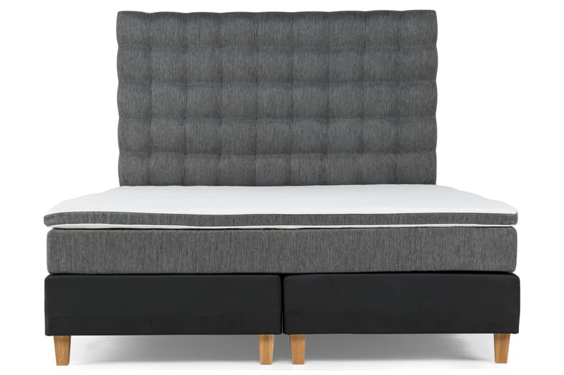 Hilton Lyx Komplett Sängpaket180  Svart PU/Tyg Ek Fyrkan - Svart PU/Tyg Ek Fyrkantig - Möbler - Säng - Komplett sängpaket