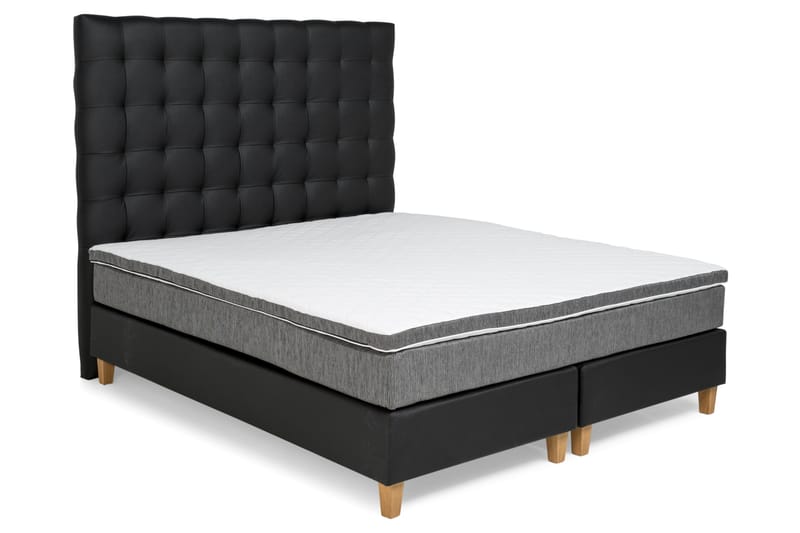 Hilton Lyx Komplett Sängpaket180  Svart PU/Tyg Ek Fyrkan - Svart PU/Tyg Ek Fyrkantig - Möbler - Säng - Komplett sängpaket