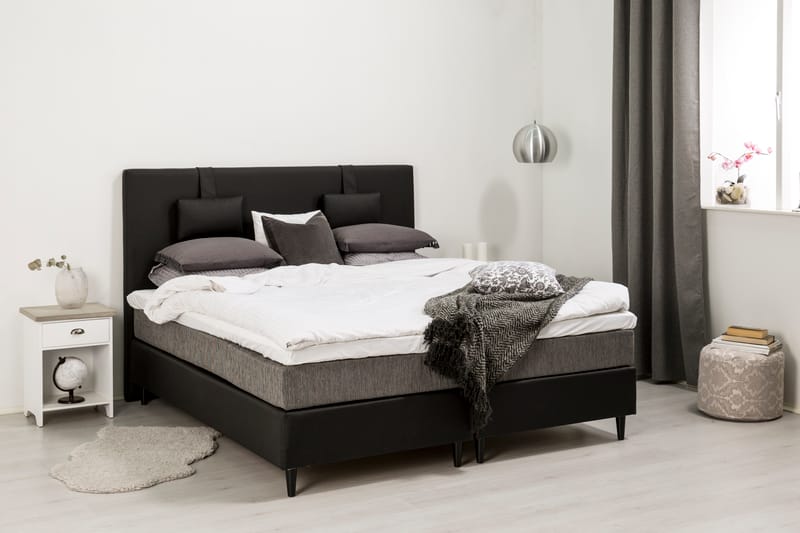 Hilton Lyx Sängpaket 180x200 Konstläder/Tyg - Svart/Ljusgrå - Möbler - Säng - Komplett sängpaket