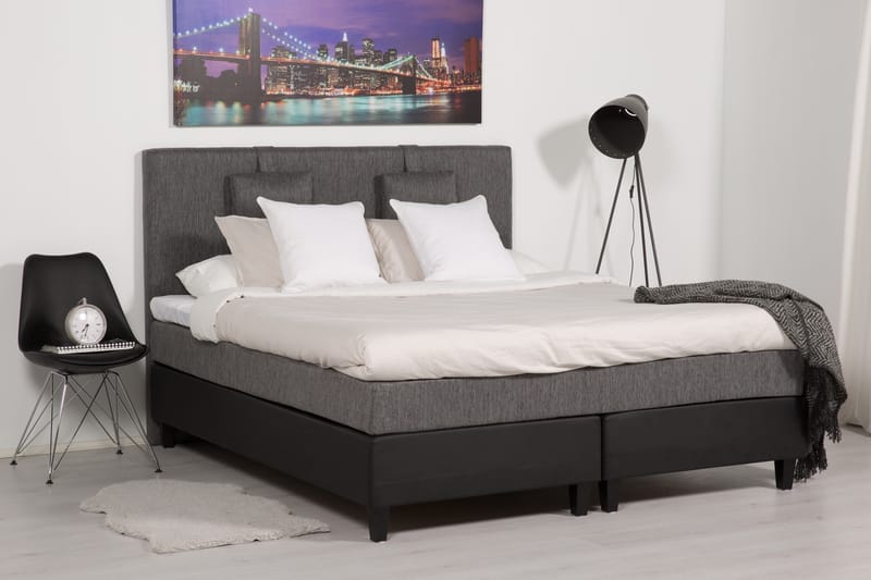 Hilton Lyx Sängpaket 180x200Konstläder/Tyg  Svart/Ljusgr - Svart/Ljusgrå - Möbler - Säng - Komplett sängpaket