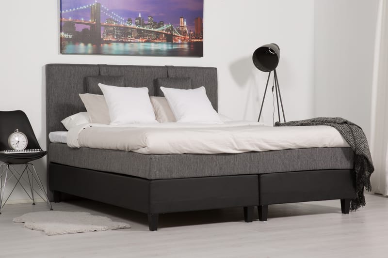 Hilton Lyx Sängpaket 180x200Konstläder/Tyg  Svart/Ljusgr - Svart/Ljusgrå - Möbler - Säng - Komplett sängpaket