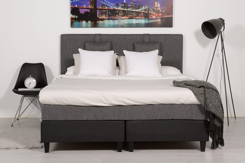 Hilton Lyx Sängpaket 180x200Konstläder/Tyg  Svart/Ljusgr - Svart/Ljusgrå - Möbler - Säng - Komplett sängpaket