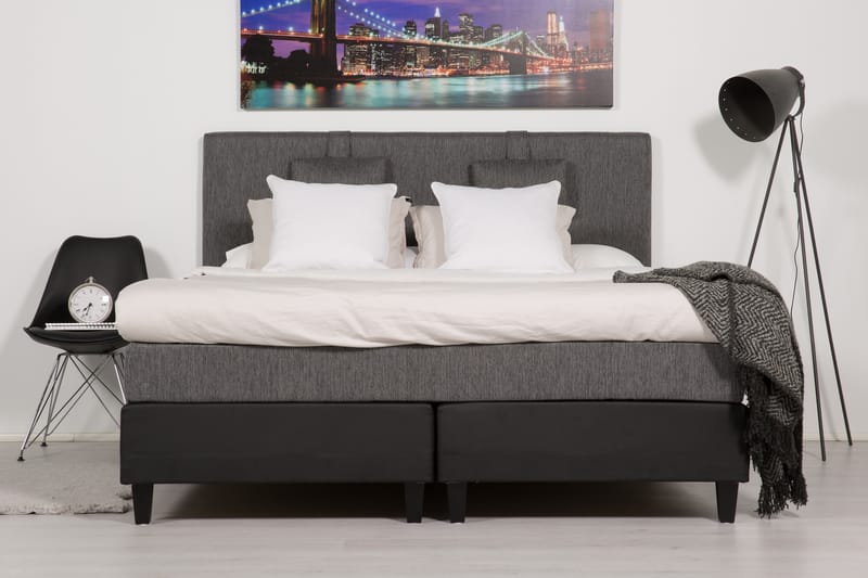 Hilton Lyx Sängpaket 180x200Konstläder/Tyg  Svart/Ljusgr - Svart/Ljusgrå - Möbler - Säng - Komplett sängpaket