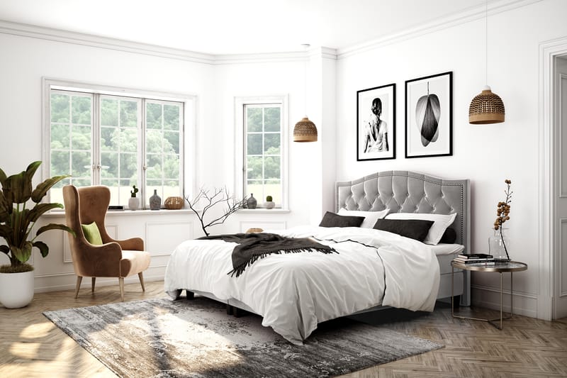 Hilton Lyx Velvet Sängpaket 120x200 - Ljusgrå - Möbler - Säng - Komplett sängpaket