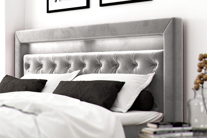 Hilton Lyx Velvet Sängpaket 140x200 cm - Ljusgrå - Möbler - Säng - Komplett sängpaket