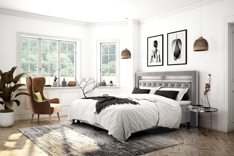 Hilton Lyx Velvet Sängpaket 140x200 cm - Ljusgrå - Möbler - Säng - Komplett sängpaket